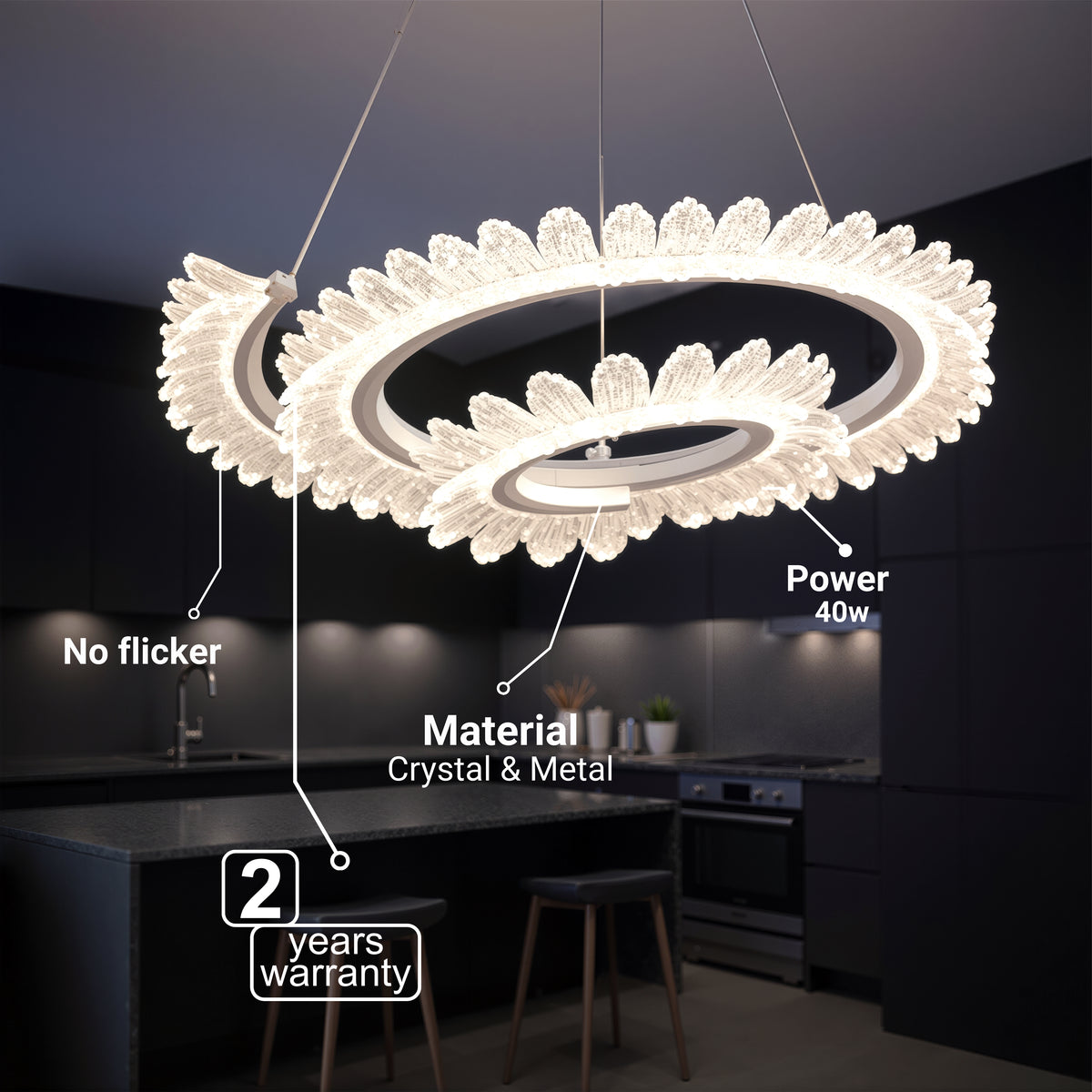 Πολυέλαιος LED με Τηλεχειριστήριο LT188WH, κρύσταλλο και μέταλλο, 40W, ρυθμιζόμενο, ρυθμιζόμενο ύψος, δροσερό/θερμό/ουδέτερο φως, πολυέλαιοι LED πολυτελείας φωτισμού με τηλεχειριστήριο προεπιλεγμένος τίτλος Alessandro Design