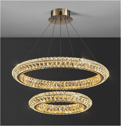 Πολυέλαιος LED με τηλεχειριστήριο, LLC132/300GD, κρύσταλλο και μέταλλο, 37W, 2 κύκλοι, με δυνατότητα ρύθμισης ρύθμισης, 3000K/4000K/6000K, Πολυέλαιοι LED φωτισμού πολυτελείας με τηλεχειριστήριο Προεπιλεγμένος τίτλος Alessandro Design