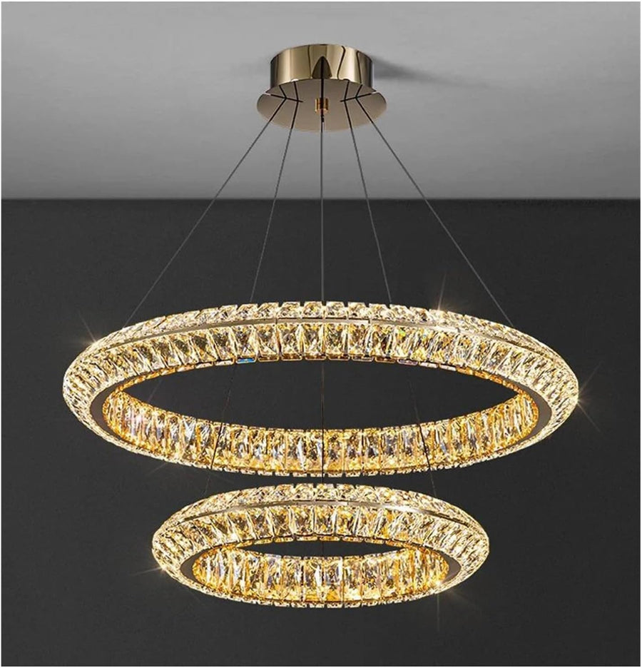Πολυέλαιος LED με τηλεχειριστήριο, LLC132/300GD, κρύσταλλο και μέταλλο, 37W, 2 κύκλοι, με δυνατότητα ρύθμισης ρύθμισης, 3000K/4000K/6000K, Πολυέλαιοι LED φωτισμού πολυτελείας με τηλεχειριστήριο Προεπιλεγμένος τίτλος Alessandro Design
