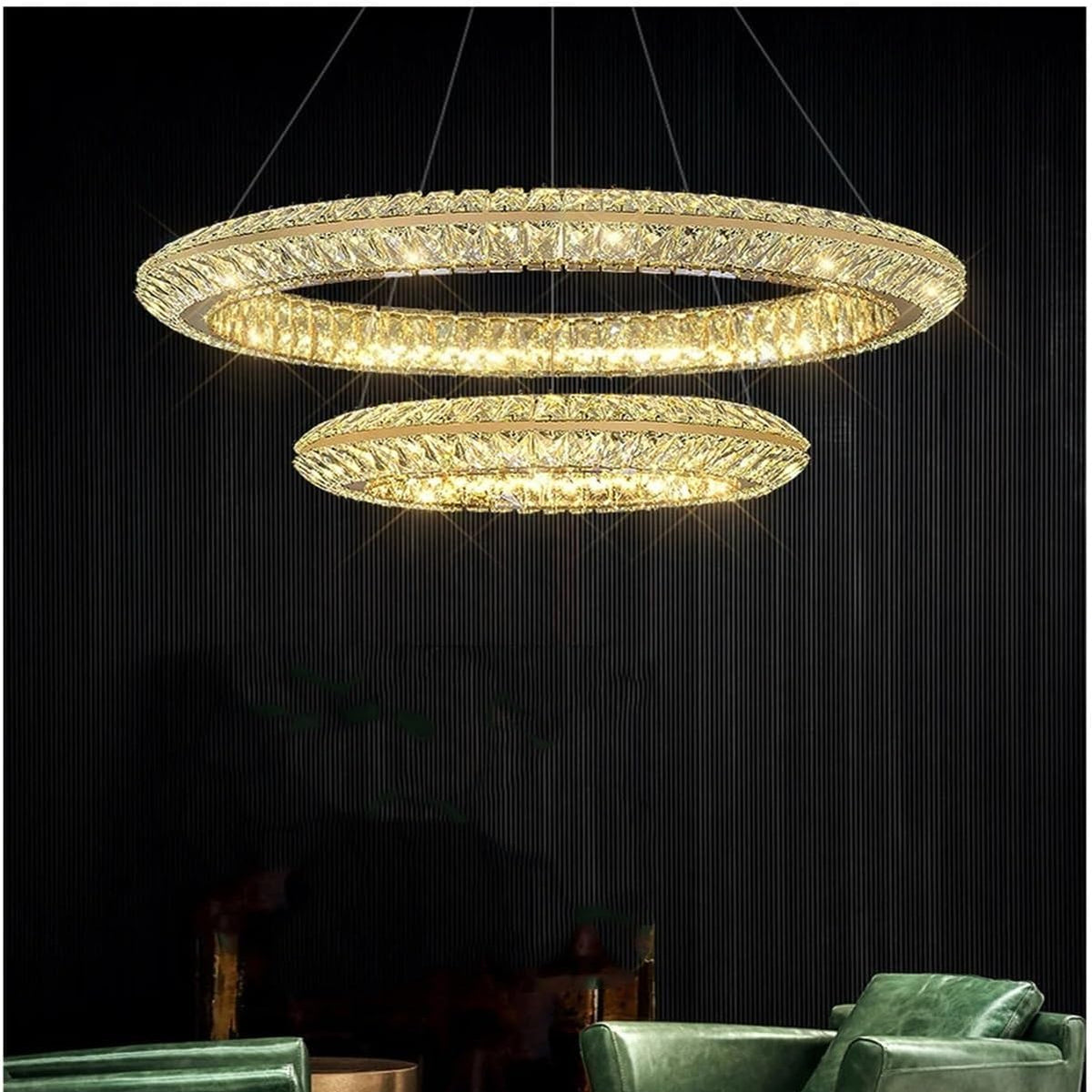 Πολυέλαιος LED με τηλεχειριστήριο, LLC132/300GD, κρύσταλλο και μέταλλο, 37W, 2 κύκλοι, με δυνατότητα ρύθμισης ρύθμισης, 3000K/4000K/6000K, Πολυέλαιοι LED φωτισμού πολυτελείας με τηλεχειριστήριο Προεπιλεγμένος τίτλος Alessandro Design