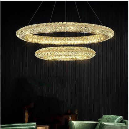 Πολυέλαιος LED με τηλεχειριστήριο, LLC132/300GD, κρύσταλλο και μέταλλο, 37W, 2 κύκλοι, με δυνατότητα ρύθμισης ρύθμισης, 3000K/4000K/6000K, Πολυέλαιοι LED φωτισμού πολυτελείας με τηλεχειριστήριο Προεπιλεγμένος τίτλος Alessandro Design