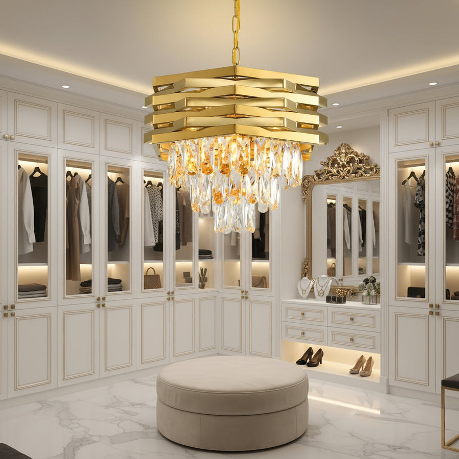 HEXA Crystal Chandelier Ø30cm 3xE14 Gold Adjustable Height Crystal Chandelier Προεπιλεγμένος τίτλος Alessandro Design