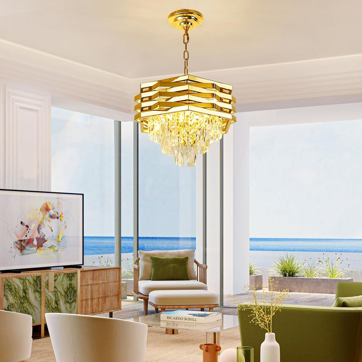 HEXA Crystal Chandelier Ø30cm 3xE14 Gold Adjustable Height Crystal Chandelier Προεπιλεγμένος τίτλος Alessandro Design