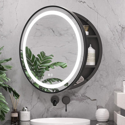 Καθρέφτης LED με Ντουλάπι, Στρογγυλός, 10W, 50x50cm, Demist, Μαύρο πλαίσιο, Αποθηκευτικός Χώρος Ντουλάπι Καθρέφτες Προεπιλεγμένος τίτλος Alessandro Design