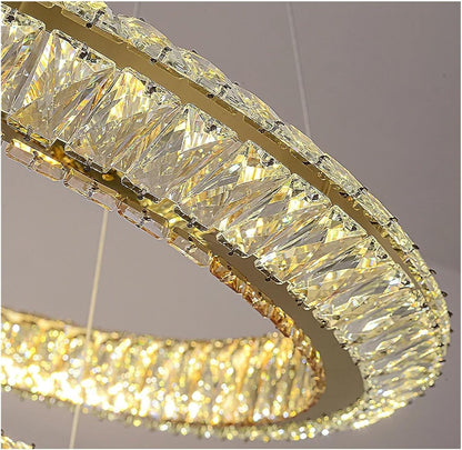 Πολυέλαιος LED με τηλεχειριστήριο, LLC132/300GD, κρύσταλλο και μέταλλο, 37W, 2 κύκλοι, με δυνατότητα ρύθμισης ρύθμισης, 3000K/4000K/6000K, Πολυέλαιοι LED φωτισμού πολυτελείας με τηλεχειριστήριο Προεπιλεγμένος τίτλος Alessandro Design