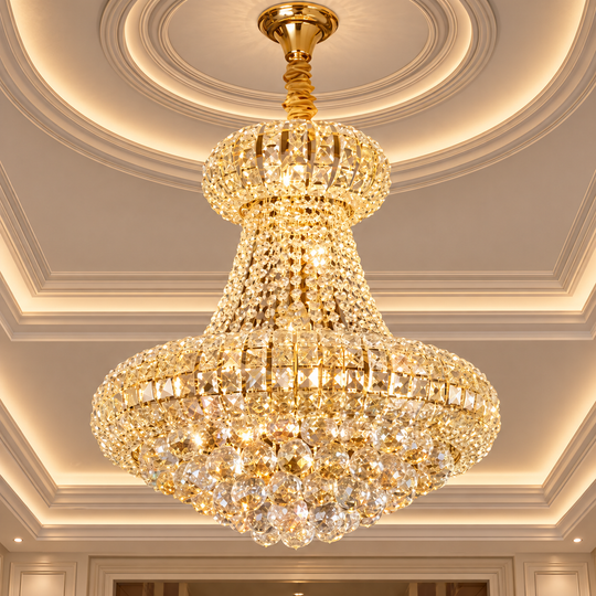 Crystal Chandelier CASTRUM Nobile 5xE14, D40 cm, Χρυσό, Ρυθμιζόμενο Ύψος, Μέταλλο και Κρύσταλλο