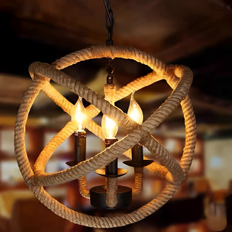 Vintage Chandelier LV585/4BK, 4xE14, Rustic Barn, String and Metal, 30cm, Brown Vintage Chandeliers Προεπιλεγμένος τίτλος Alessandro Design