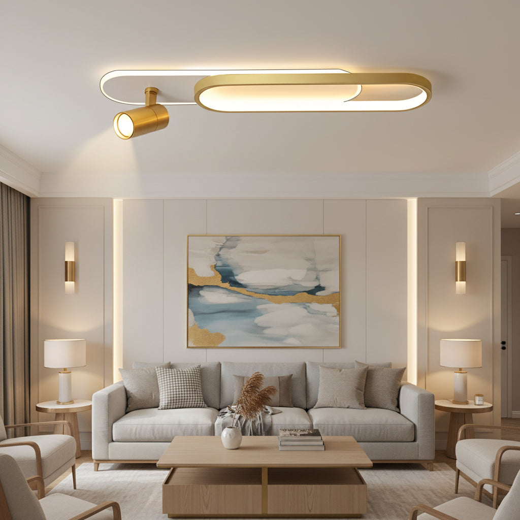 Πολυέλαιος LED με ρυθμιζόμενο προβολέα FISSO Camilla, 48W, Κρύο/Ζεστό/Ουδέτερο φως 3000K/4000K/6000K, Γυαλιστερό χρυσό, μέταλλο και ακρυλικό πολυέλαιοι LED Προεπιλεγμένος τίτλος Alessandro Design