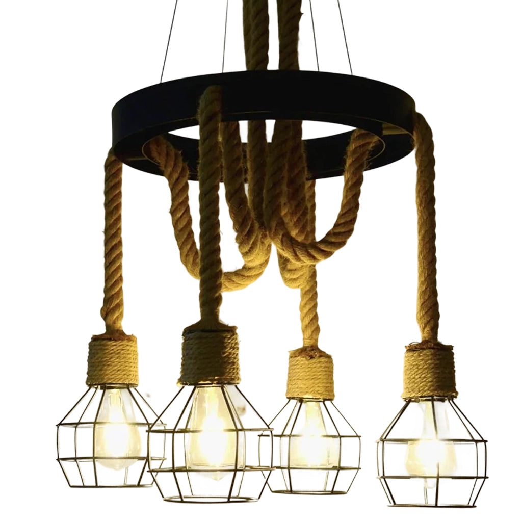 Wheel Chandelier LV580, 4xE27, Brown, Metal and String Vintage Chandeliers Προεπιλεγμένος τίτλος Alessandro Design