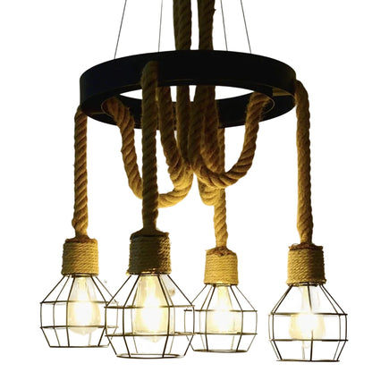 Wheel Chandelier LV580, 4xE27, Brown, Metal and String Vintage Chandeliers Προεπιλεγμένος τίτλος Alessandro Design