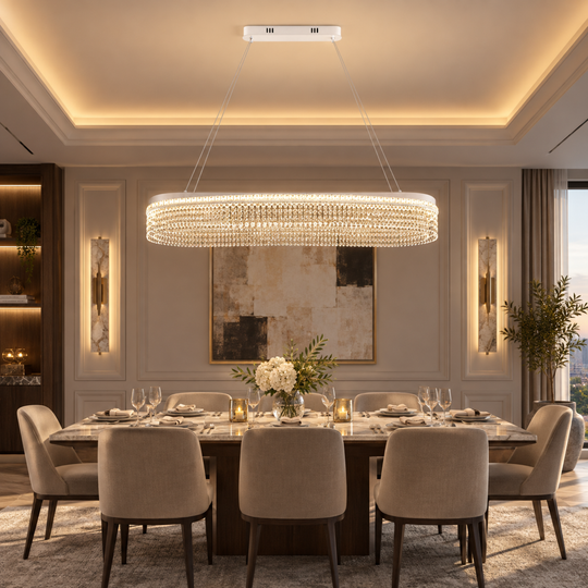 Πολυέλαιος VOLNA Supremo Crystal, 162W, 100x30cm, Ζεστό/Ουδέτερο/Ψυχρό φως, Λευκό, Μεταλλικό και Κρύσταλλο