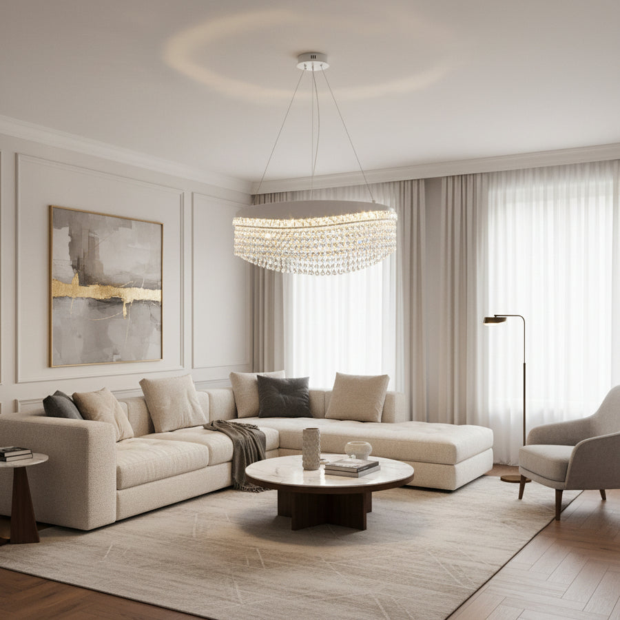 Κρυστάλλινος πολυέλαιος VOLNA Eleganza, 102W, D50cm, Ζεστό/Ουδέτερο/Ψυχρό φως, Λευκό, Μεταλλικό και Κρύσταλλο