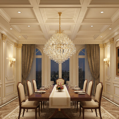 KONIG Supremo Crystal Chandelier, 24xE14, D100 cm, Χρυσό, Ρυθμιζόμενο ύψος, Μέταλλο και Κρύσταλλο