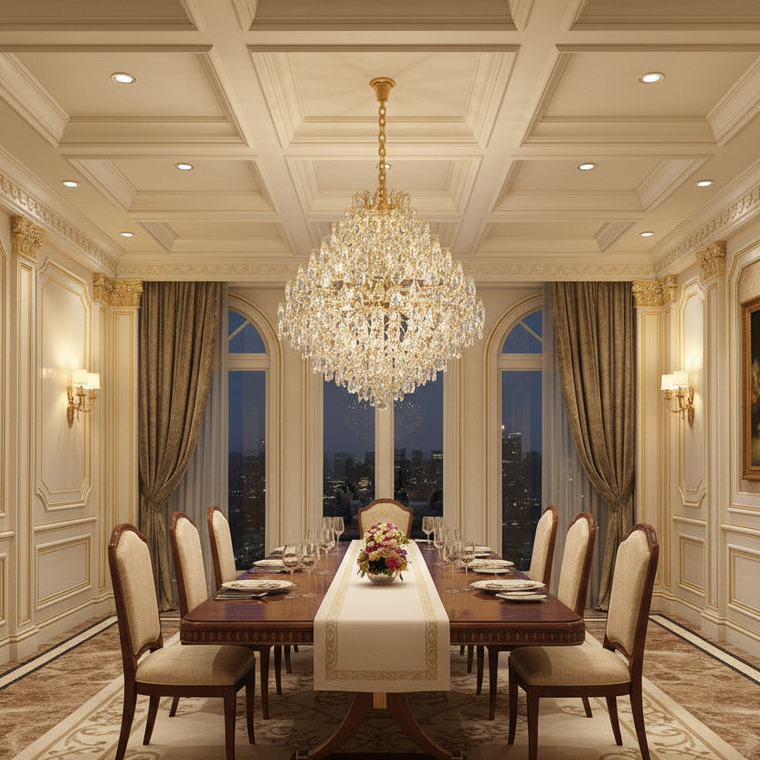 KONIG Supremo Crystal Chandelier, 24xE14, D100 cm, Χρυσό, Ρυθμιζόμενο ύψος, Μέταλλο και Κρύσταλλο