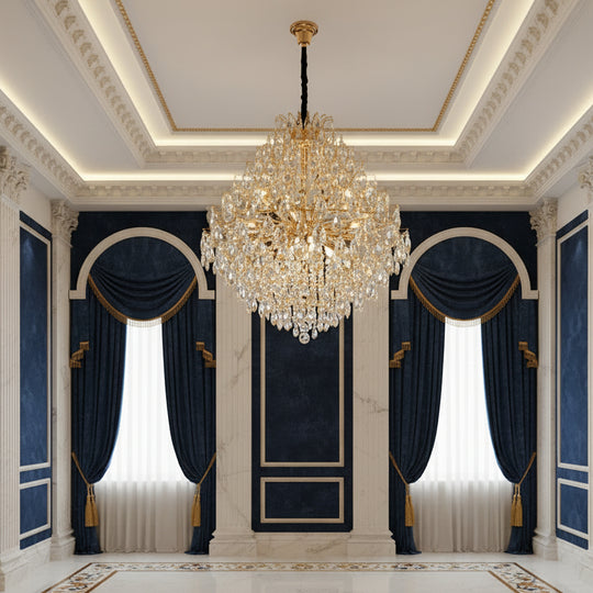 KONIG Supremo Crystal Chandelier, 24xE14, D100 cm, Χρυσό, Ρυθμιζόμενο ύψος, Μέταλλο και Κρύσταλλο
