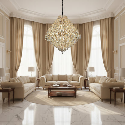 Πολυέλαιος KONIG Grande Crystal, 32xE14, D120 cm, Χρυσός, Ρυθμιζόμενο Ύψος, Μέταλλο και Κρύσταλλο