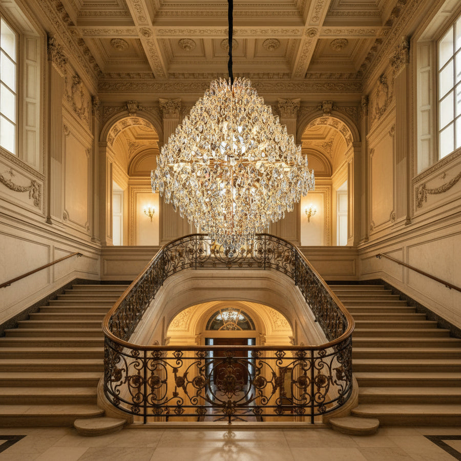 Πολυέλαιος KONIG Grande Crystal, 32xE14, D120 cm, Χρυσός, Ρυθμιζόμενο Ύψος, Μέταλλο και Κρύσταλλο