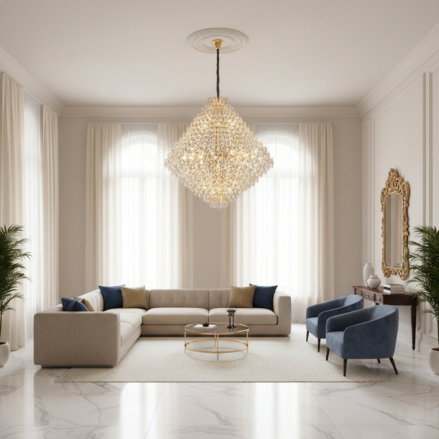 Πολυέλαιος KONIG Grande Supremo Crystal, 54xE14, D150 cm, Χρυσός, Ρυθμιζόμενο ύψος, Μέταλλο και Κρύσταλλο