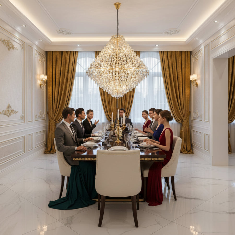 Πολυέλαιος KONIG Grande Supremo Crystal, 54xE14, D150 cm, Χρυσός, Ρυθμιζόμενο ύψος, Μέταλλο και Κρύσταλλο