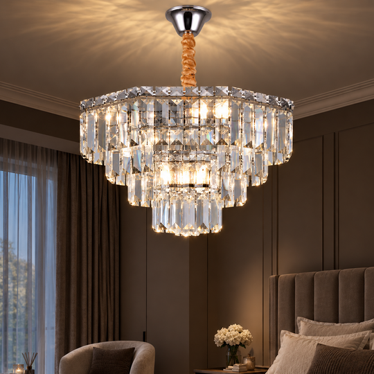 Πολυέλαιος ADAMA Eleganza Crystal, 7x E14, Διάμετρος 50cm, Γυαλιστερό χρώμιο, Ρυθμιζόμενο ύψος
