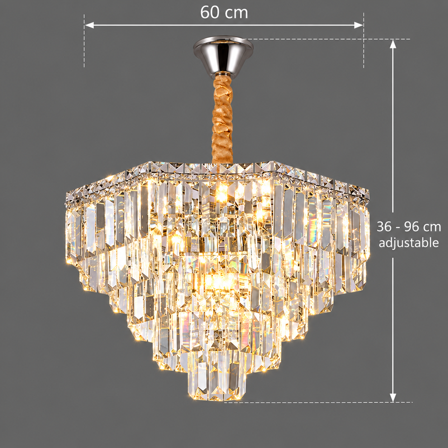 Πολυέλαιος ADAMA Magno Crystal, 10x E14, Διάμετρος 60cm, Γυαλιστερό χρώμιο, Ρυθμιζόμενο ύψος