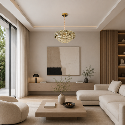Κρυστάλλινος πολυέλαιος BANO Regalis, 108W, 9xE14, Κρύο/Ζεστό/Ουδέτερο φως, Ρυθμιζόμενο ύψος, Μέταλλο και Κρύσταλλο, Χρυσό