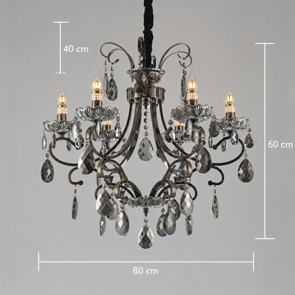 Πολυέλαιος Crystal BARO Regalis, Φ80cm, 8xE14, Ρυθμιζόμενο ύψος, Μεταλλικός και Κρύσταλλος, Μαύρος