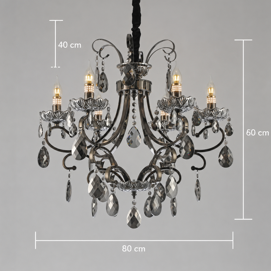 Πολυέλαιος Crystal BARO Regalis, Φ80cm, 8xE14, Ρυθμιζόμενο ύψος, Μεταλλικός και Κρύσταλλος, Μαύρος
