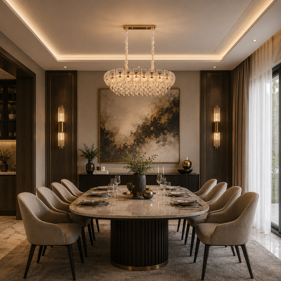 Πολυέλαιος DONNO Supremo Crystal, 90x34cm, 11xE14, Ρυθμιζόμενο ύψος, Μέταλλο και Κρύσταλλο, Χρυσό