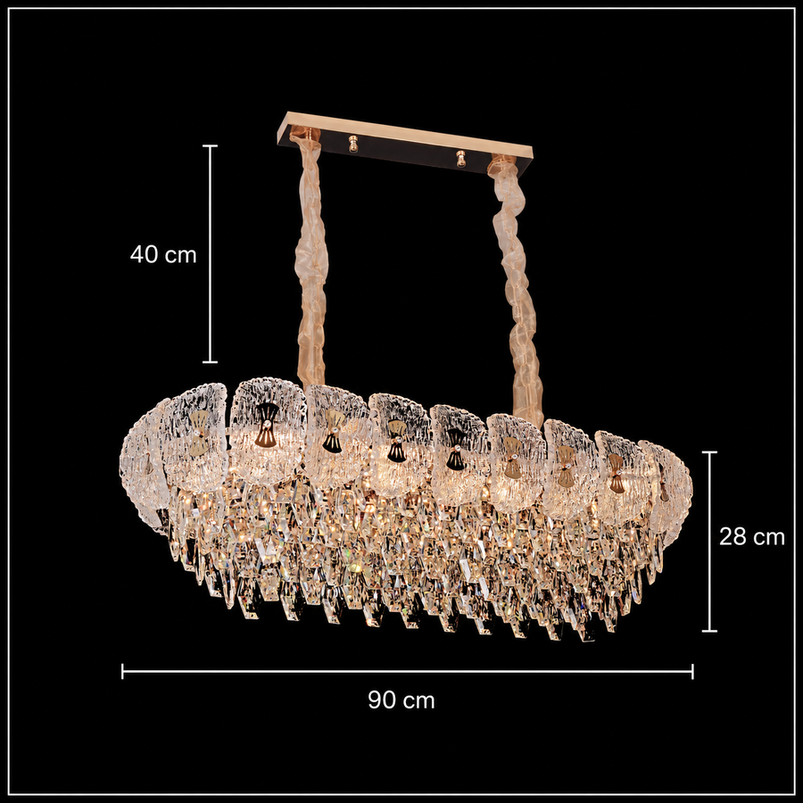 Πολυέλαιος DONNO Supremo Crystal, 90x34cm, 11xE14, Ρυθμιζόμενο ύψος, Μέταλλο και Κρύσταλλο, Χρυσό