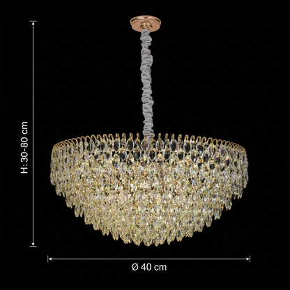 ERDENET Nobile Crystal Chandelier, 5xE14, Διάμετρος 40 cm, Μέταλλο και Κρύσταλλο, Γυαλιστερό χρυσό, Ρυθμιζόμενο ύψος