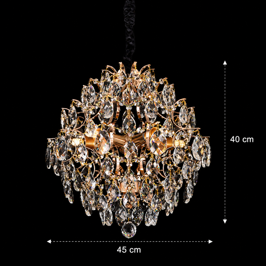 KONIG Nobile Crystal Chandelier, 5xE14, D40 cm, Χρυσό, Ρυθμιζόμενο Ύψος, Μέταλλο και Κρύσταλλο