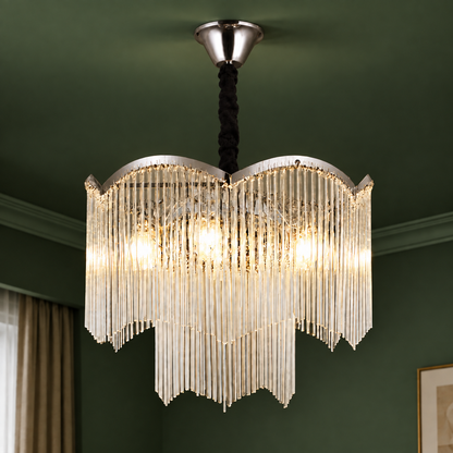 Πολυέλαιος MEKELLE Magno Crystal, 10x E14, Διάμετρος 60cm, Μέταλλο και Κρύσταλλο, Γυαλιστερό χρώμιο, Ρυθμιζόμενο ύψος