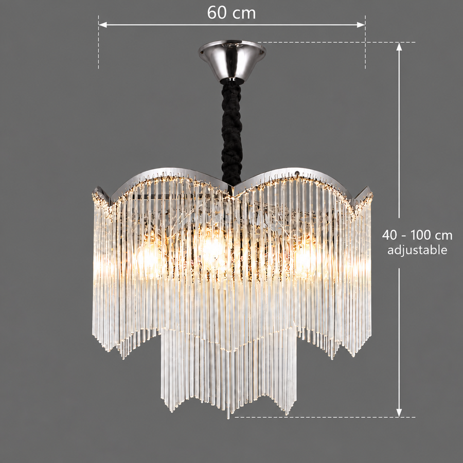 Πολυέλαιος MEKELLE Magno Crystal, 10x E14, Διάμετρος 60cm, Μέταλλο και Κρύσταλλο, Γυαλιστερό χρώμιο, Ρυθμιζόμενο ύψος