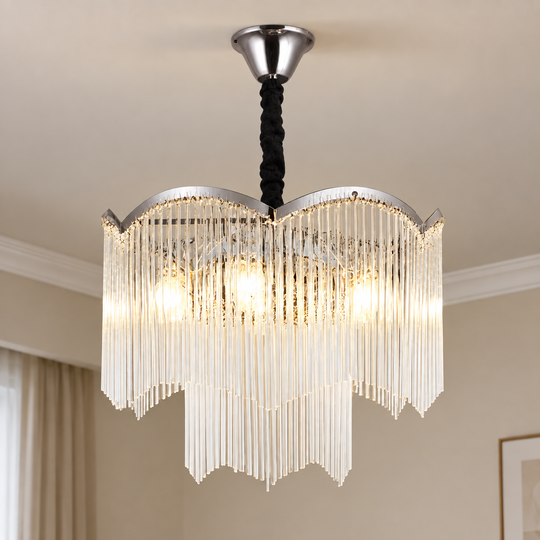 Πολυέλαιος MEKELLE Nobile Crystal, 6x E14, Διάμετρος 40cm, Μέταλλο και Κρύσταλλο, Γυαλιστερό χρώμιο, Ρυθμιζόμενο ύψος