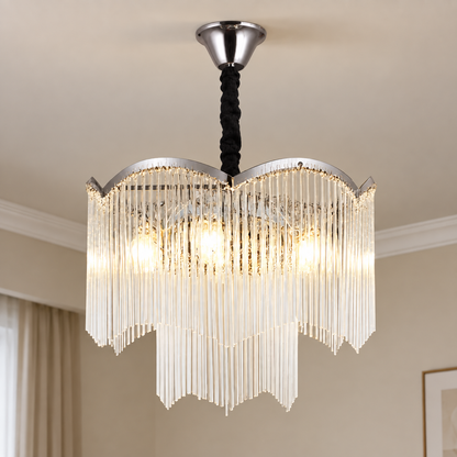 Πολυέλαιος MEKELLE Nobile Crystal, 6x E14, Διάμετρος 40cm, Μέταλλο και Κρύσταλλο, Γυαλιστερό χρώμιο, Ρυθμιζόμενο ύψος