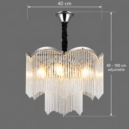 Πολυέλαιος MEKELLE Nobile Crystal, 6x E14, Διάμετρος 40cm, Μέταλλο και Κρύσταλλο, Γυαλιστερό χρώμιο, Ρυθμιζόμενο ύψος