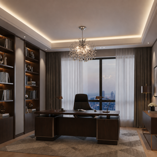 Crystal Chandelier PROWES Elegance, 8xE14, D50 cm, γυαλιστερό χρώμιο, ρυθμιζόμενο ύψος, μέταλλο και κρύσταλλο