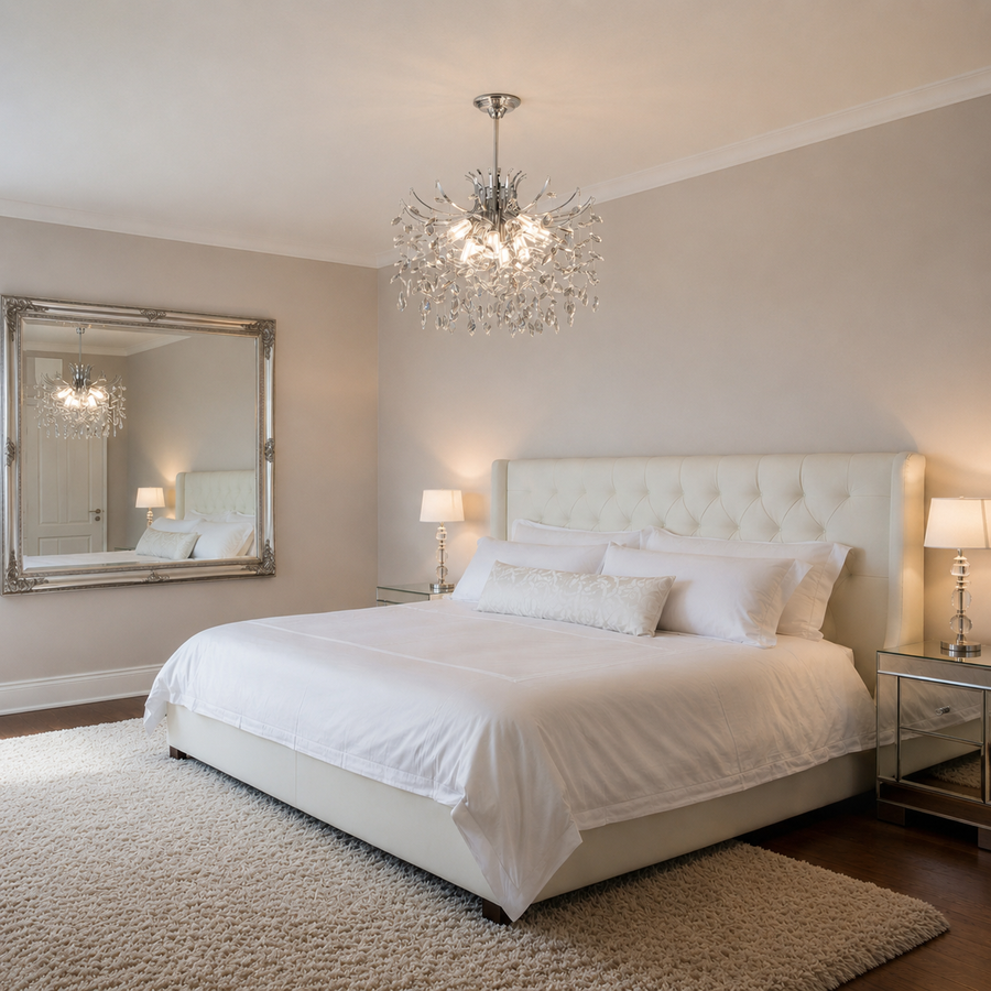 Crystal Chandelier PROWES Elegance, 8xE14, D50 cm, γυαλιστερό χρώμιο, ρυθμιζόμενο ύψος, μέταλλο και κρύσταλλο