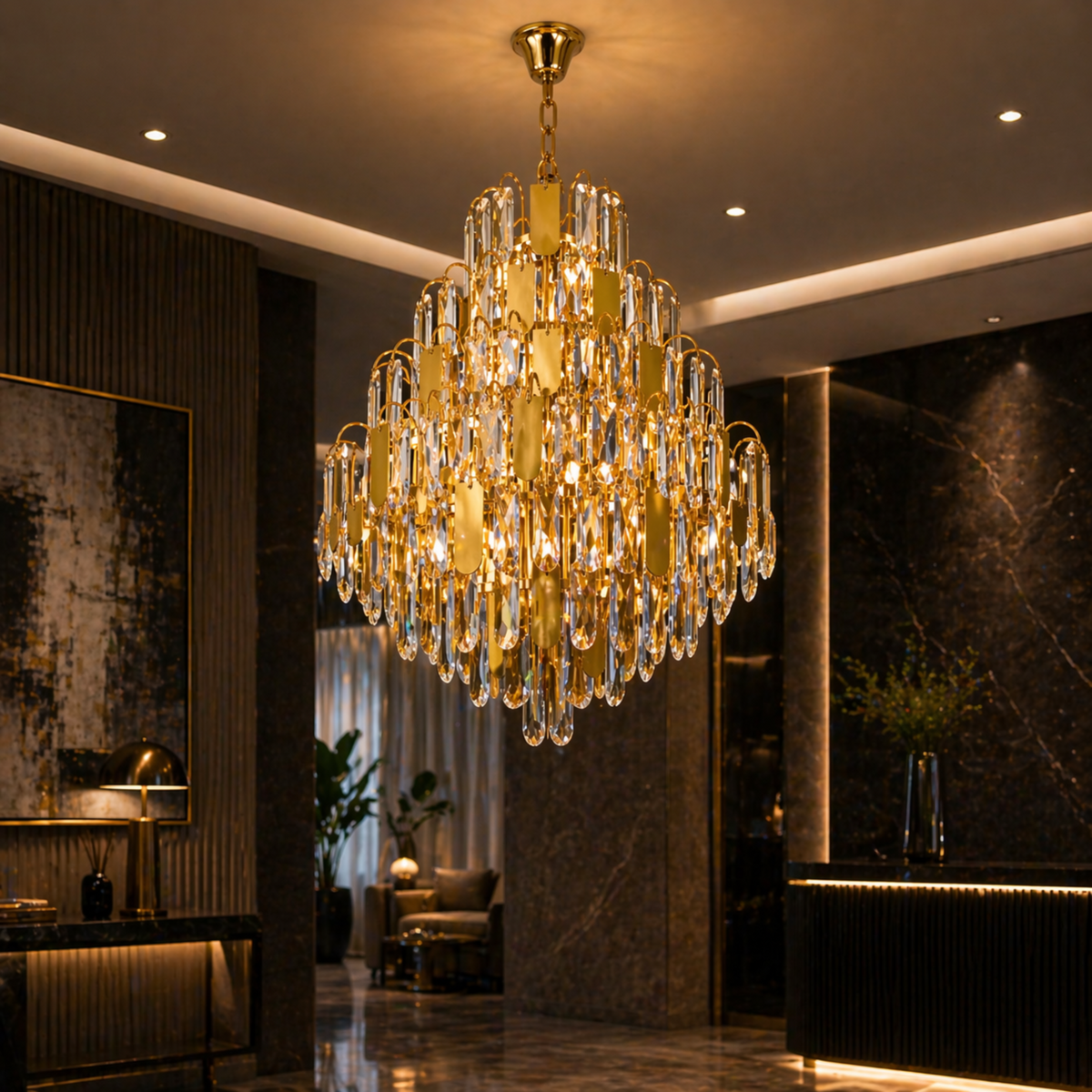 Crystal Chandelier TIER Nobile 8xE14, D40 cm, Χρυσό, Ρυθμιζόμενο Ύψος, Metal and Crystal Crystal Chandeliers Προεπιλεγμένος τίτλος Alessandro Design