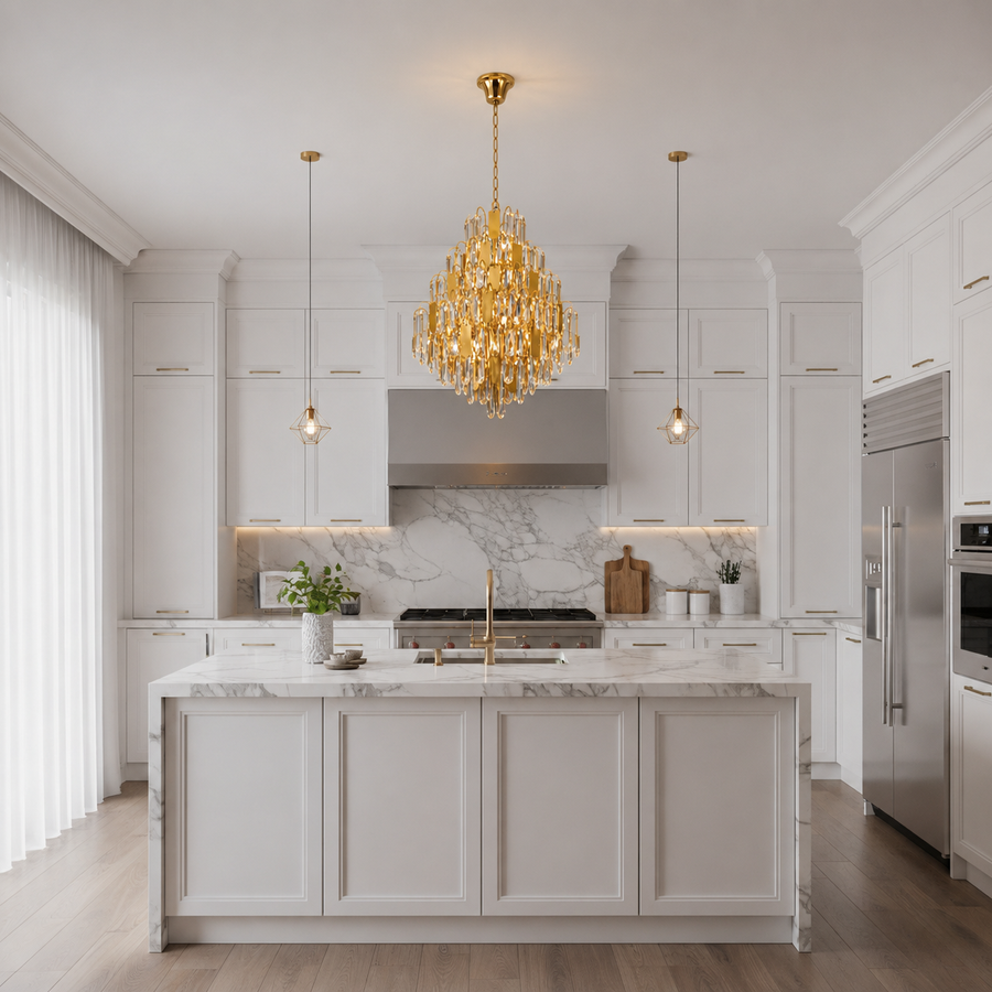 Crystal Chandelier TIER Nobile 8xE14, D40 cm, Χρυσό, Ρυθμιζόμενο Ύψος, Μέταλλο και Κρύσταλλο