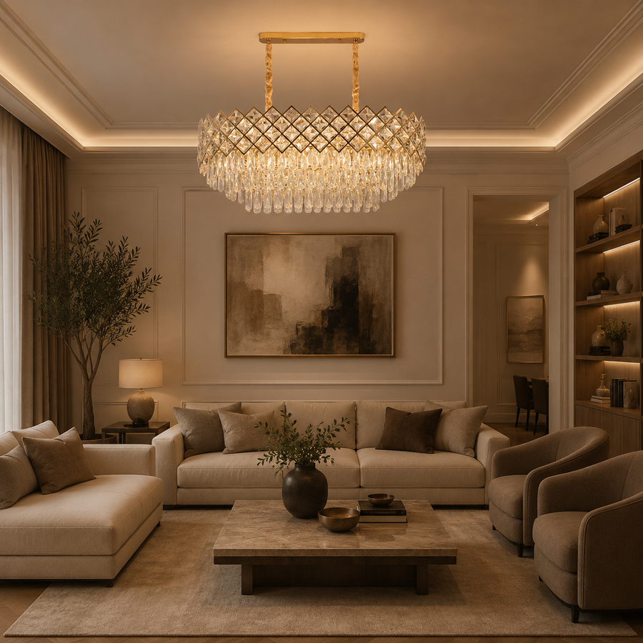 VECTORIA Supremo Crystal Chandelier, 10xE14, 75x39cm, Χρυσό, Ρυθμιζόμενο Ύψος, Μέταλλο και Κρύσταλλο