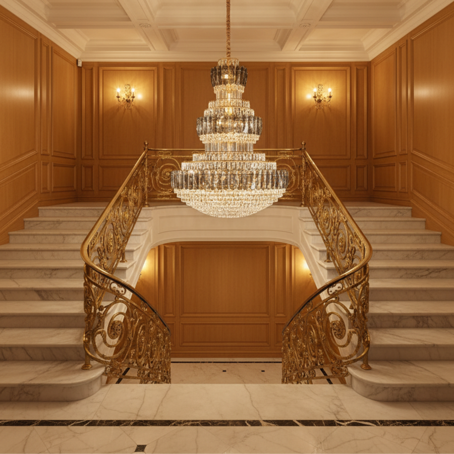 VELIOR Grande Crystal Chandelier 49xE14, D120 cm, Χρυσό, Ρυθμιζόμενο Ύψος, Μέταλλο και Κρύσταλλο