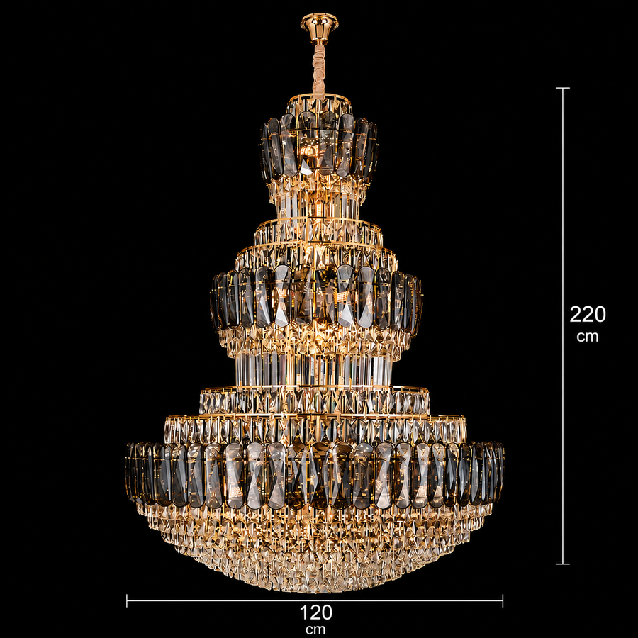 VELIOR Grande Crystal Chandelier 49xE14, D120 cm, Χρυσό, Ρυθμιζόμενο Ύψος, Μέταλλο και Κρύσταλλο