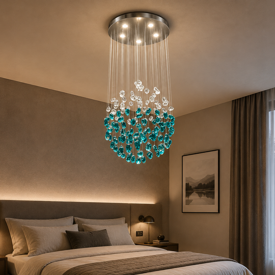 Πολυέλαιος Crystal LED OSKEMEN Eleganza, 42W, Κρύο/Ζεστό/Ουδέτερο φως, Μέταλλο και Γυαλί, Πράσινο