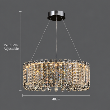 Κρυστάλλινος πολυέλαιος LED TURKMENABAT Elegance, Ø48cm, 27W, Κρύο/Ζεστό/Ουδέτερο φως, μέταλλο και κρύσταλλο, γυαλιστερό χρώμιο, ρυθμιζόμενο ύψος