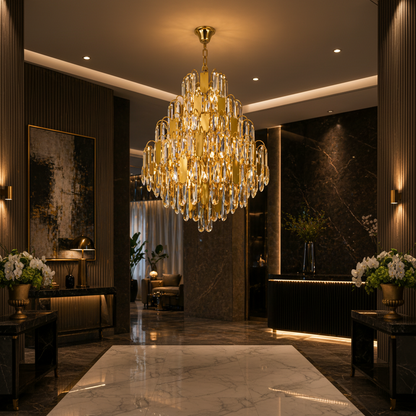 Crystal Chandelier TIER Magno 13xE14, D60 cm, Χρυσό, Ρυθμιζόμενο Ύψος, Metal and Crystal Crystal Chandeliers Προεπιλεγμένος τίτλος Alessandro Design