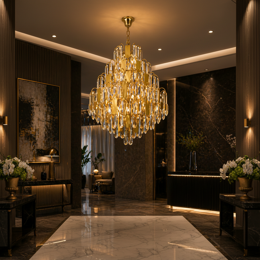 Crystal Chandelier TIER Magno 13xE14, D60 cm, Χρυσό, Ρυθμιζόμενο Ύψος, Metal and Crystal Crystal Chandeliers Προεπιλεγμένος τίτλος Alessandro Design