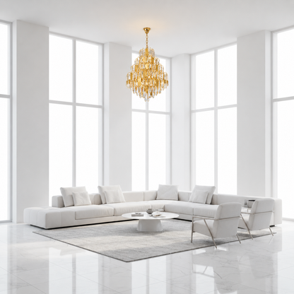 TIER Magno Crystal Chandelier 13xE14, D60 cm, Χρυσό, Ρυθμιζόμενο ύψος, Μέταλλο και Κρύσταλλο