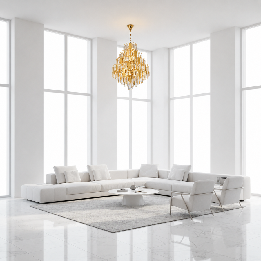 TIER Magno Crystal Chandelier 13xE14, D60 cm, Χρυσό, Ρυθμιζόμενο ύψος, Μέταλλο και Κρύσταλλο